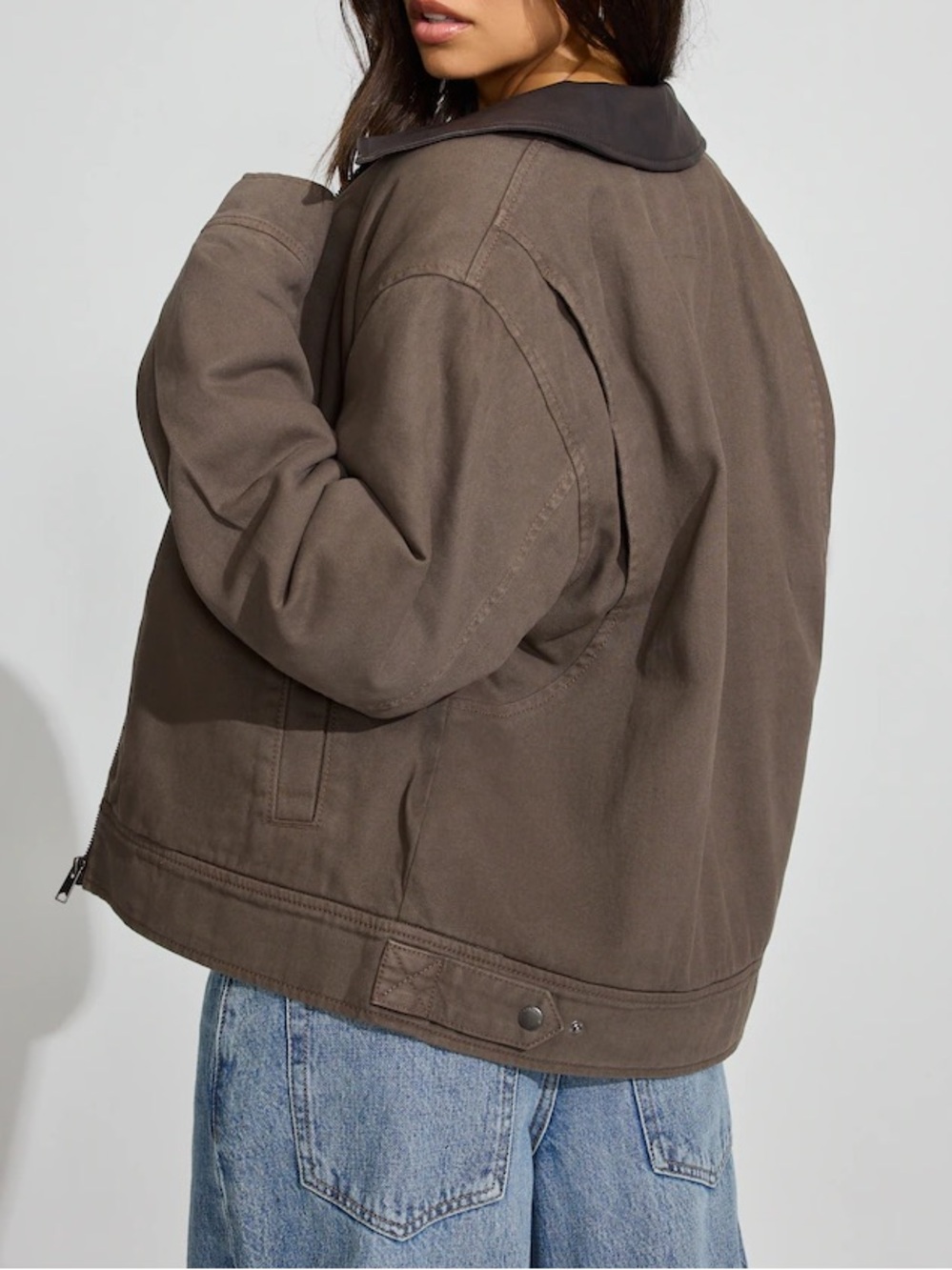 Garage Womens Twill Worker Jacket in Diesel Brown Size Small With Leather Collar